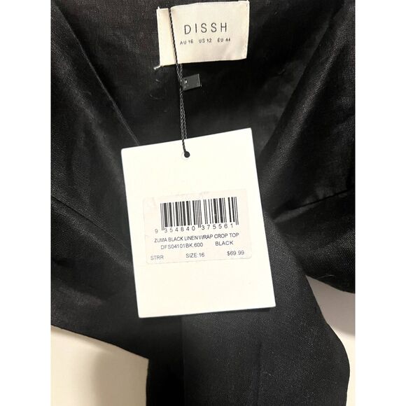 NWT DISSH Zuma Black Linen Wrap Crop Top Women's Size 12 - Picture 8 of 9